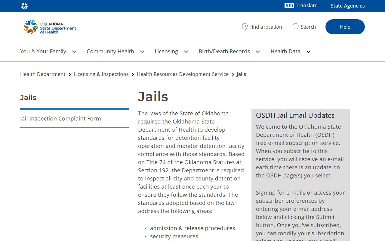 McCurtain County Jail Oklahoma jail standards inspection page