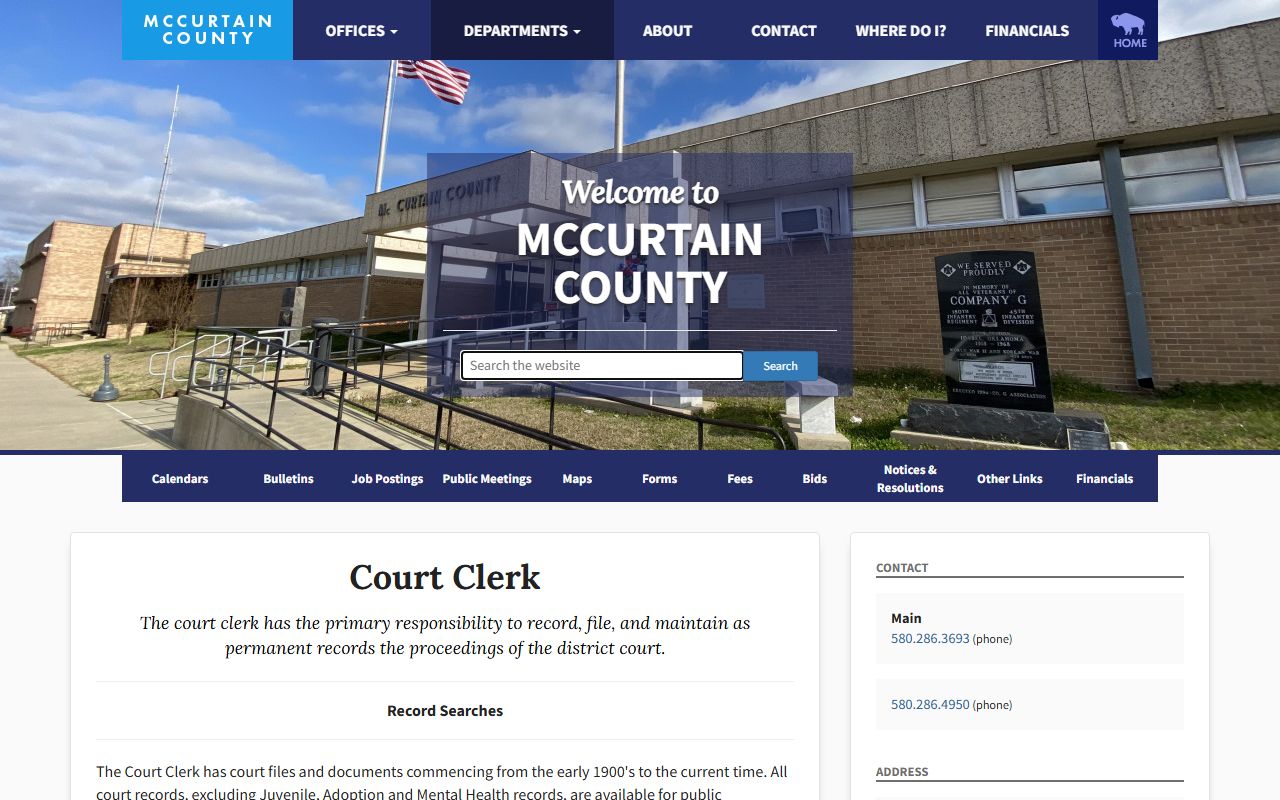 McCurtain County Court Clerk record searches page