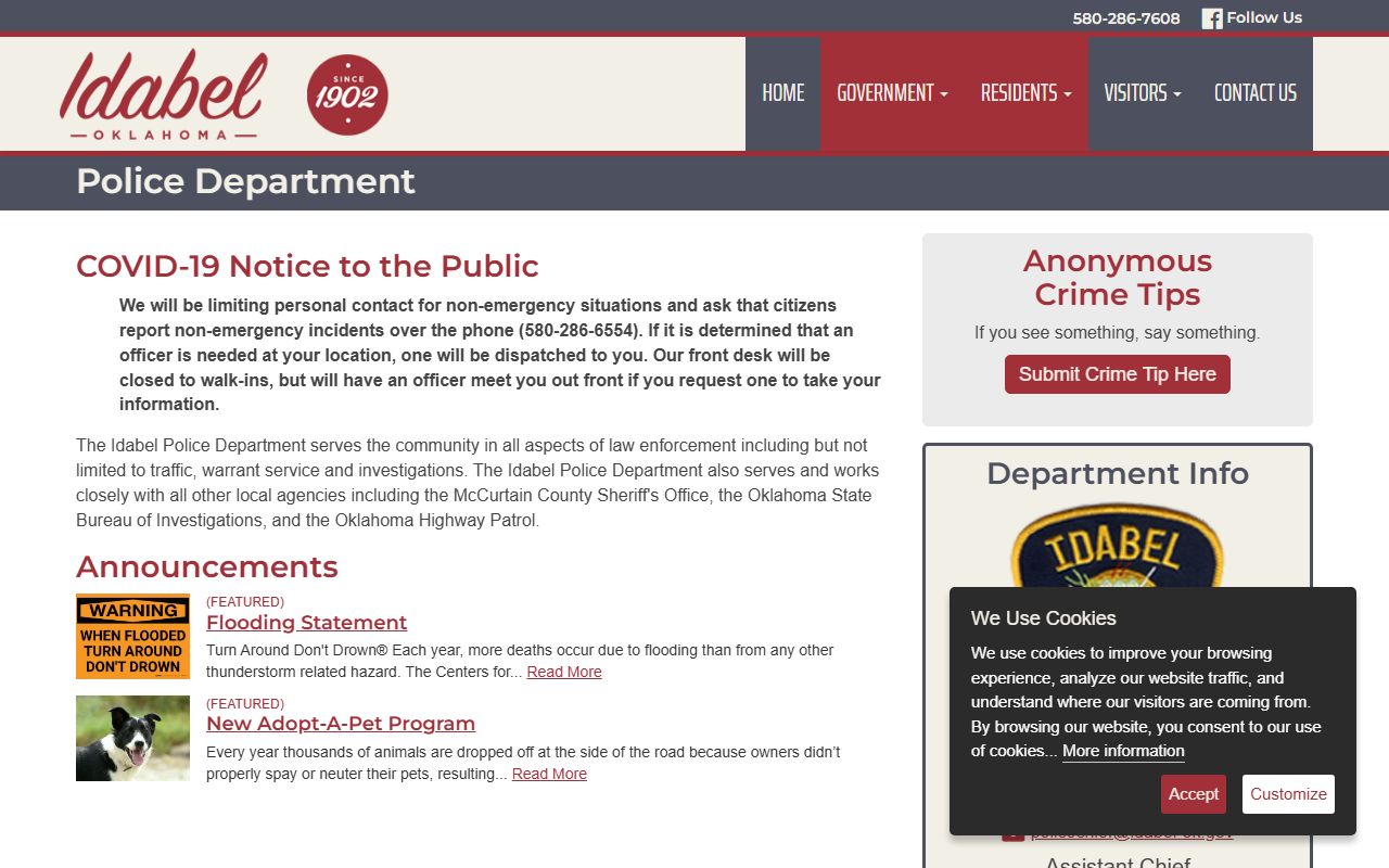 Idabel Police Department page for local law enforcement context
